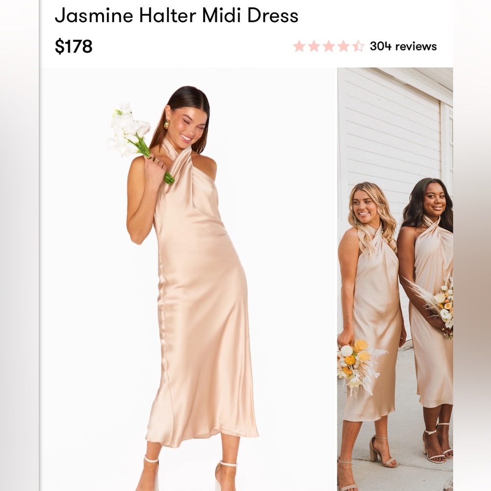 Jasmine halter midi dress, champagne, worn once. No sweat marks or stains!